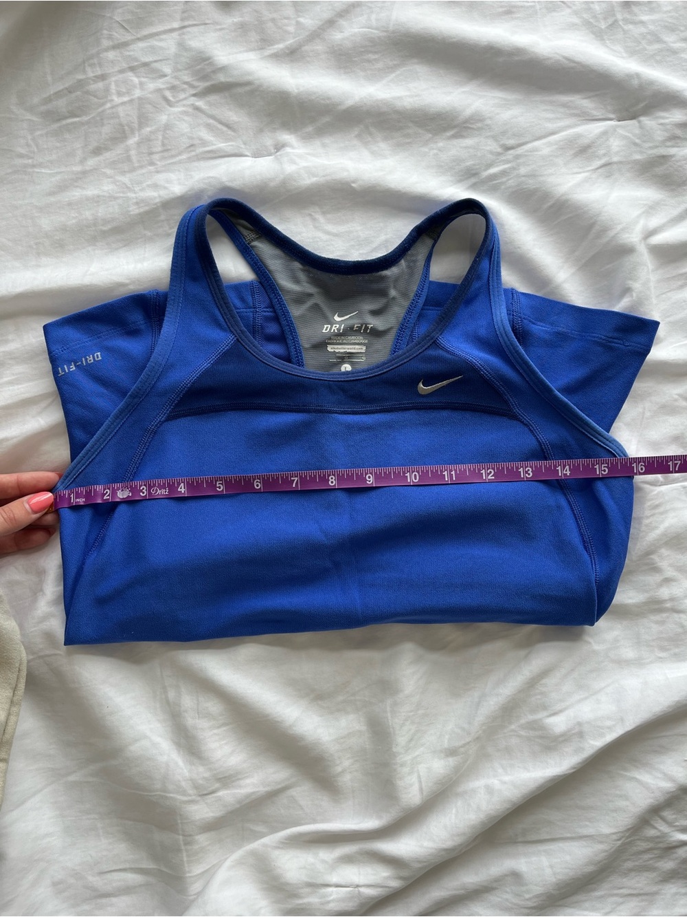 Nike Dri-FIT Racerback Running Tank Built-In Bra Back Pockets Royal Blue Size L - Picture 7 of 7